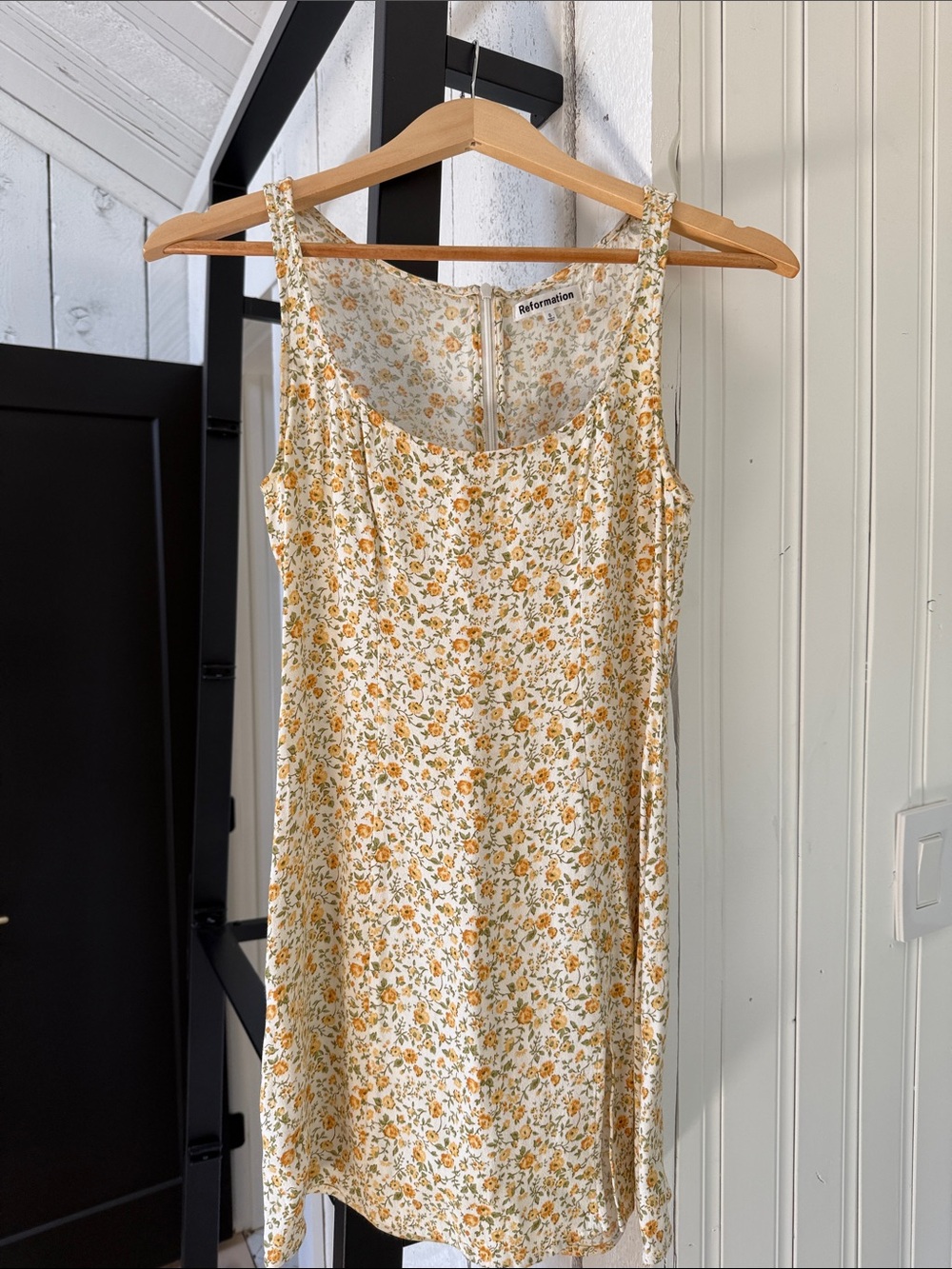 Reformation Cream and Yellow Floral Slip Dress